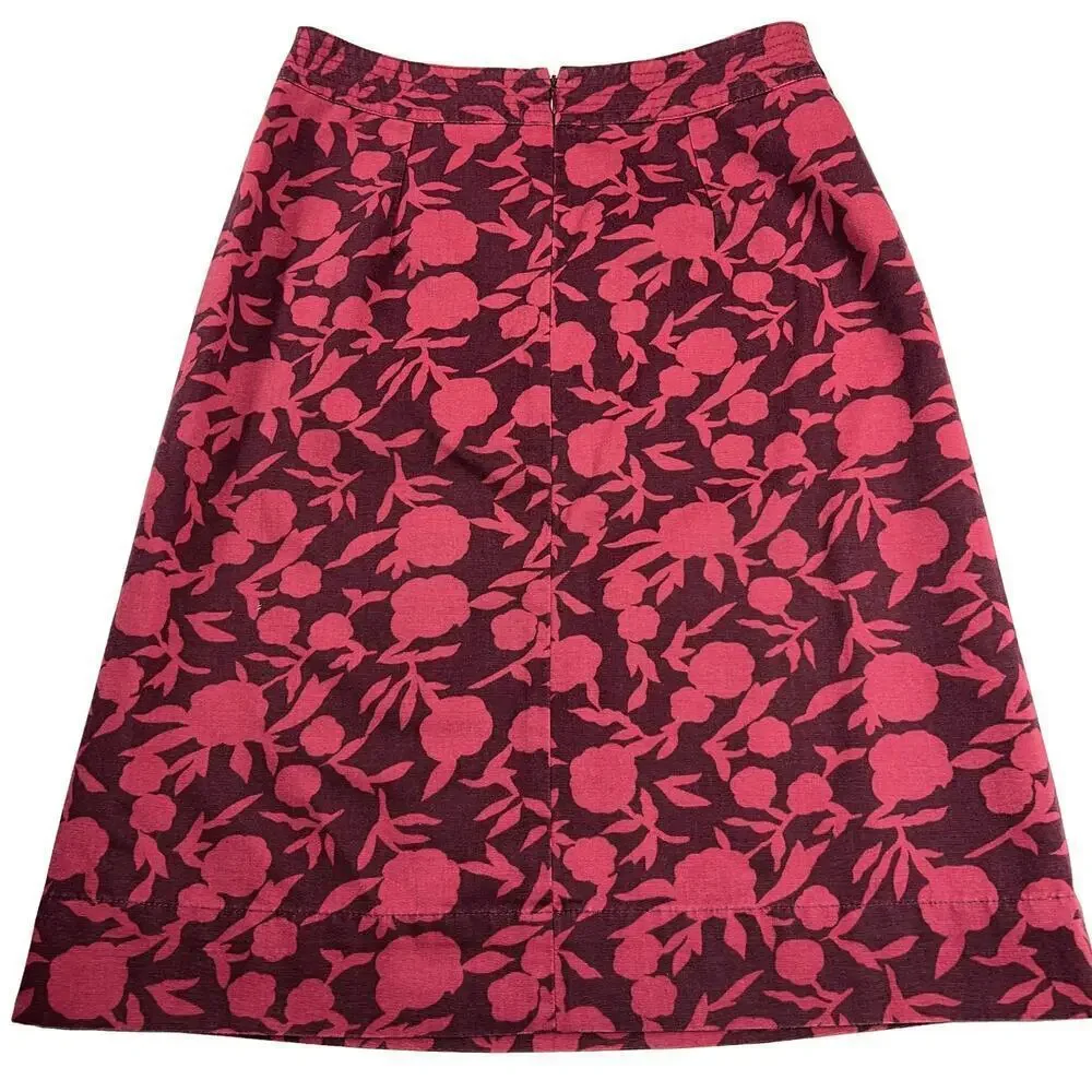 Boden 100% Cotton Twill A-Line Skirt Burgundy Cranberry Floral Size 4